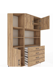 Hyperion Dolap 8 Raflı 4 Çekmeceli 3 Kapaklı 132x44x195 Çam-Çam/Çam