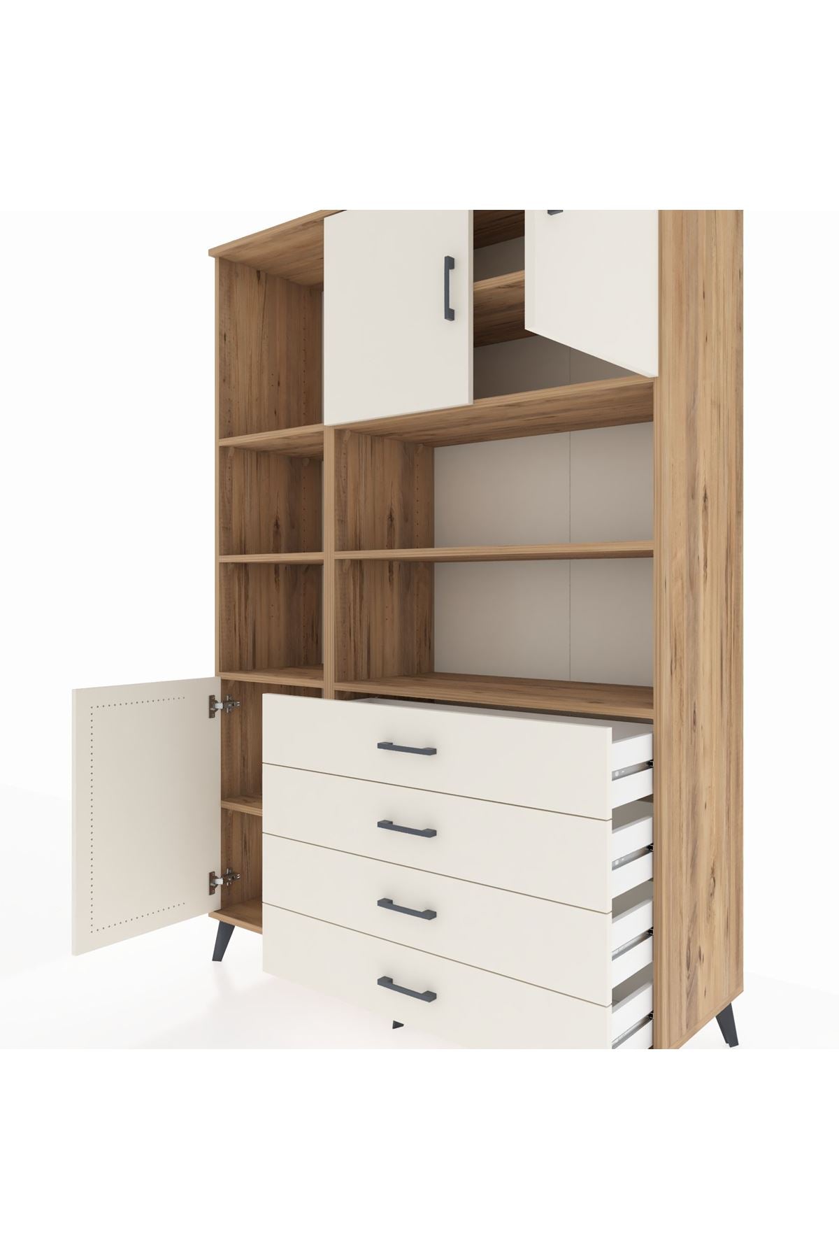 Hyperion Dolap 8 Raflı 4 Çekmeceli 3 Kapaklı 132x44x195 Çam-Aytaşı/Aytaşı