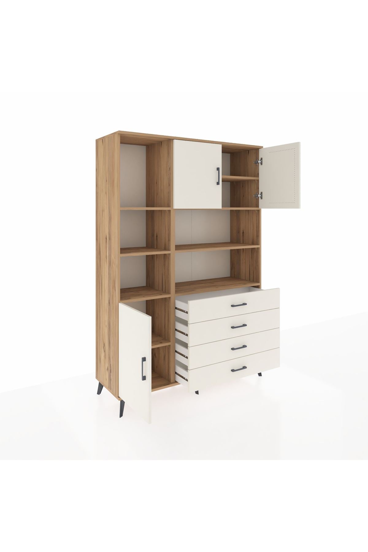 Hyperion Dolap 8 Raflı 4 Çekmeceli 3 Kapaklı 132x44x195 Çam-Aytaşı/Aytaşı