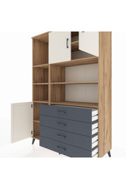 Hyperion Dolap 8 Raflı 4 Çekmeceli 3 Kapaklı 132x44x195 Çam-Aytaşı/Antrasit