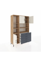 Hyperion Dolap 8 Raflı 4 Çekmeceli 3 Kapaklı 132x44x195 Çam-Aytaşı/Antrasit