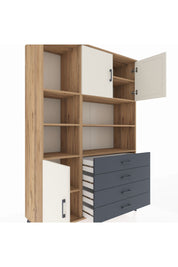 Hyperion Dolap 8 Raflı 4 Çekmeceli 3 Kapaklı 132x44x195 Çam-Aytaşı/Antrasit