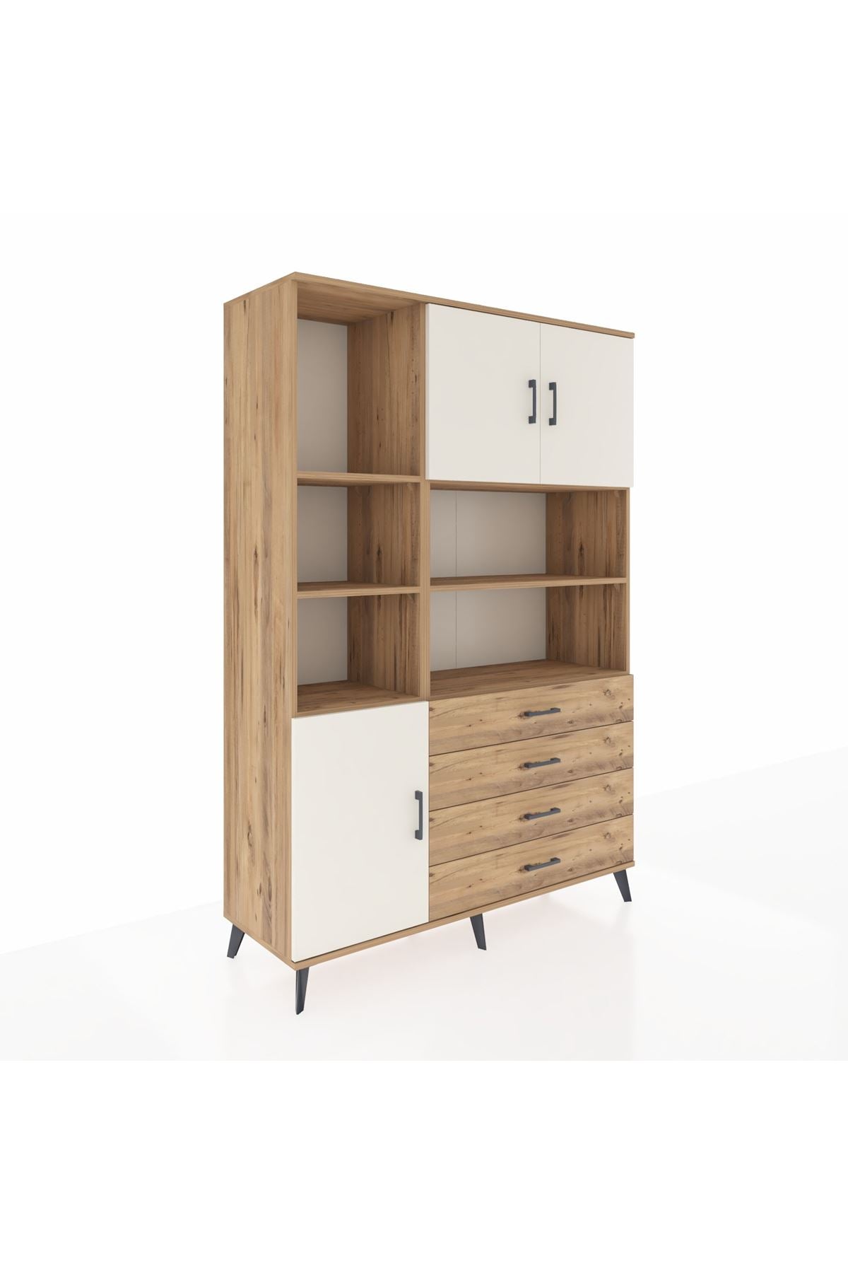 Hyperion Dolap 8 Raflı 4 Çekmeceli 3 Kapaklı 132x44x195 Çam-Aytaşı/Çam