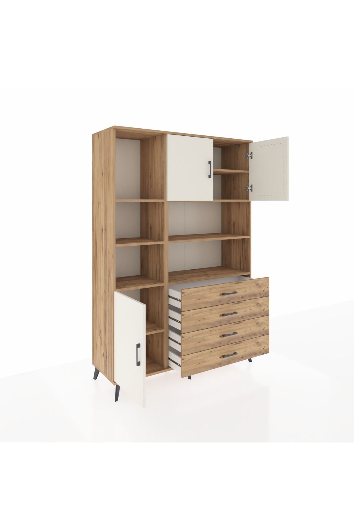 Hyperion Dolap 8 Raflı 4 Çekmeceli 3 Kapaklı 132x44x195 Çam-Aytaşı/Çam