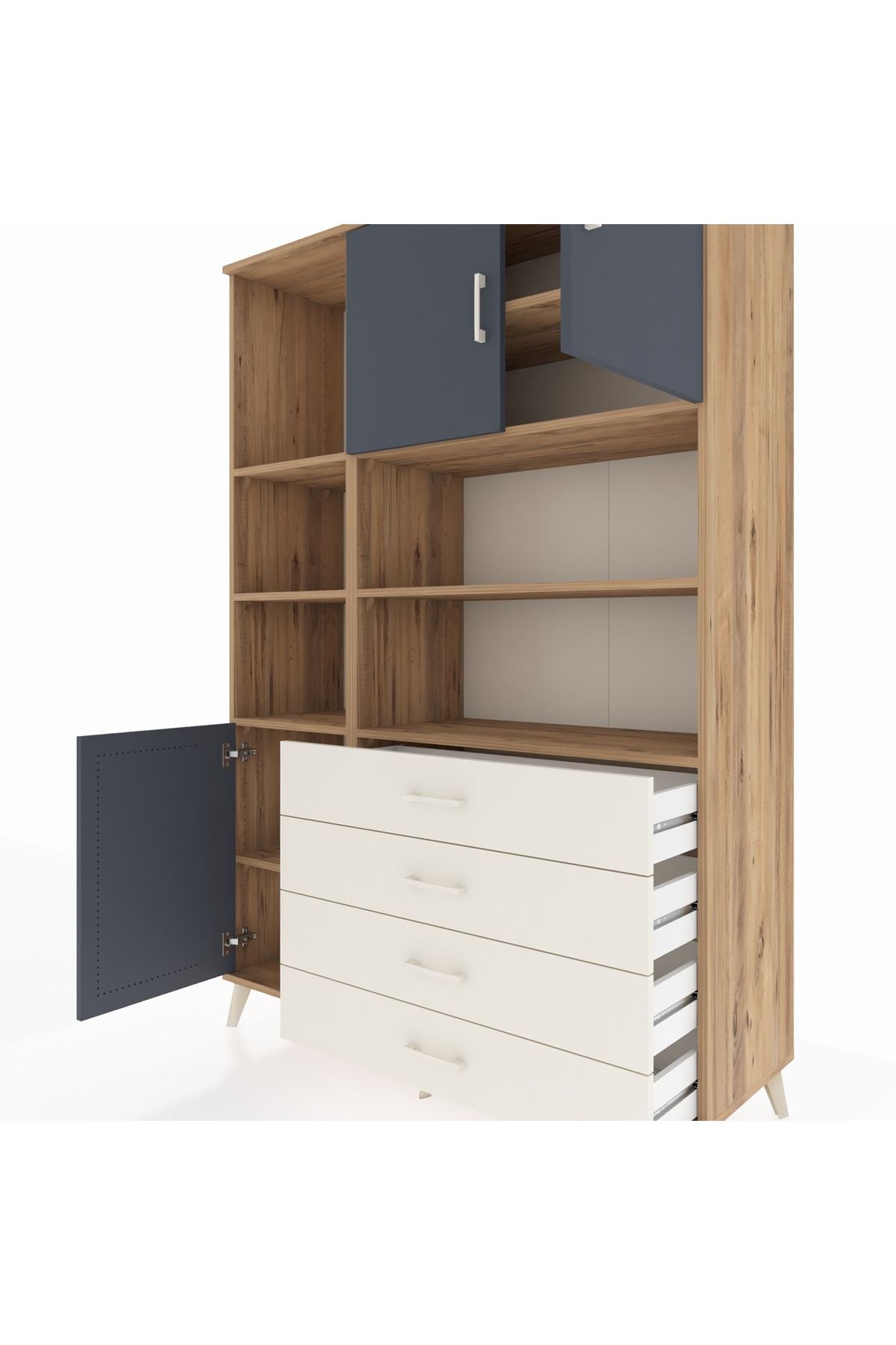 Hyperion Dolap 8 Raflı 4 Çekmeceli 3 Kapaklı 132x44x195 Çam-Antrasit/Aytaşı