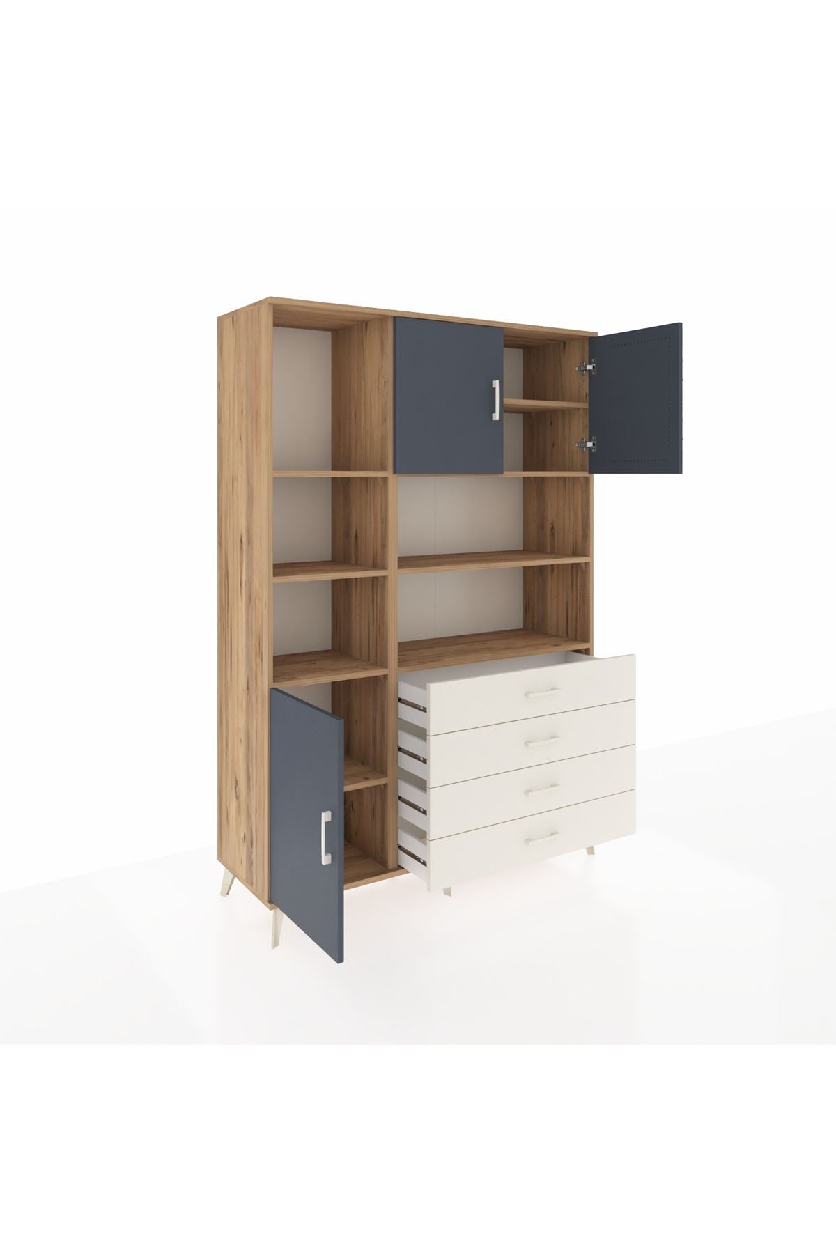 Hyperion Dolap 8 Raflı 4 Çekmeceli 3 Kapaklı 132x44x195 Çam-Antrasit/Aytaşı