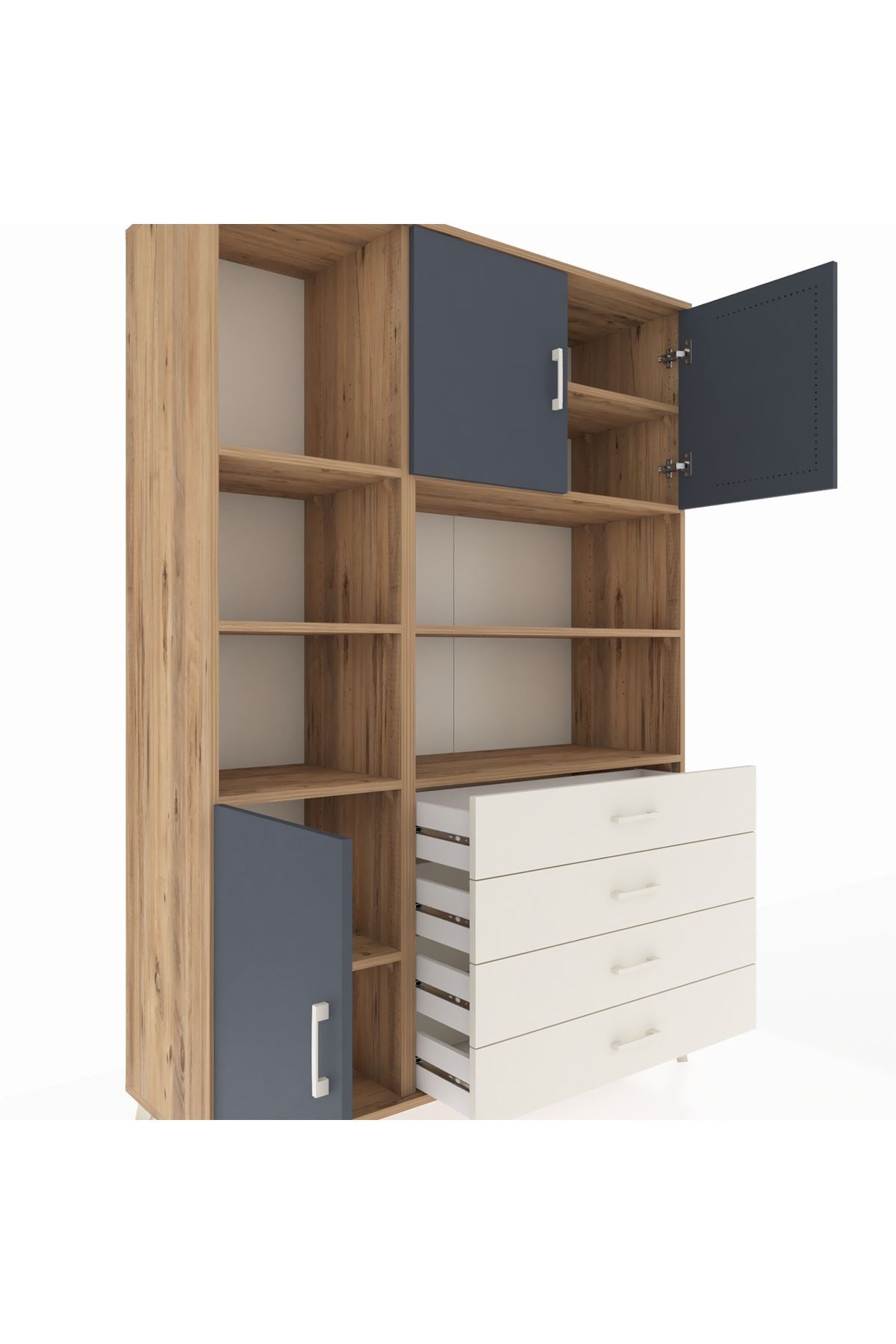 Hyperion Dolap 8 Raflı 4 Çekmeceli 3 Kapaklı 132x44x195 Çam-Antrasit/Aytaşı