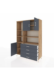 Hyperion Dolap 8 Raflı 4 Çekmeceli 3 Kapaklı 132x44x195 Çam-Antrasit/Antrasit