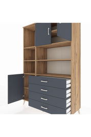 Hyperion Dolap 8 Raflı 4 Çekmeceli 3 Kapaklı 132x44x195 Çam-Antrasit/Antrasit