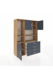 Hyperion Dolap 8 Raflı 4 Çekmeceli 3 Kapaklı 132x44x195 Çam-Antrasit/Antrasit