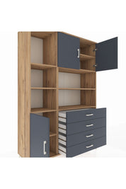 Hyperion Dolap 8 Raflı 4 Çekmeceli 3 Kapaklı 132x44x195 Çam-Antrasit/Antrasit