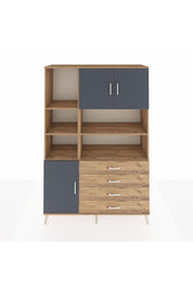 Hyperion Dolap 8 Raflı 4 Çekmeceli 3 Kapaklı 132x44x195 Çam-Antrasit/Çam