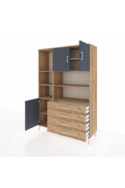 Hyperion Dolap 8 Raflı 4 Çekmeceli 3 Kapaklı 132x44x195 Çam-Antrasit/Çam