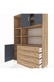 Hyperion Dolap 8 Raflı 4 Çekmeceli 3 Kapaklı 132x44x195 Çam-Antrasit/Çam