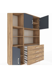 Hyperion Dolap 8 Raflı 4 Çekmeceli 3 Kapaklı 132x44x195 Çam-Antrasit/Çam