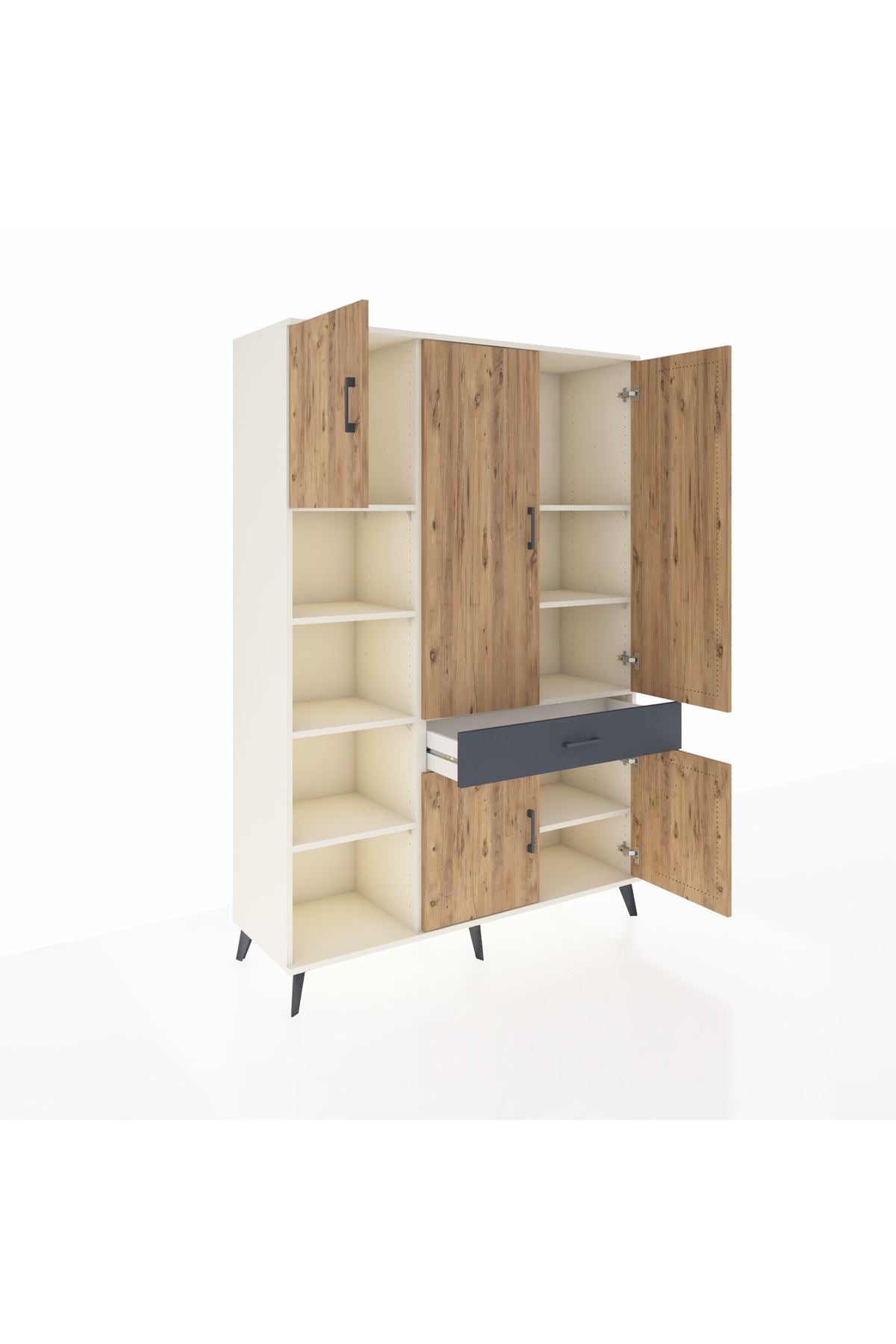 Hyperion Dolap 8 Raflı Tek Çekmeceli 5 Kapaklı 132x44x195 Aytaşı-Çam/Antrasit