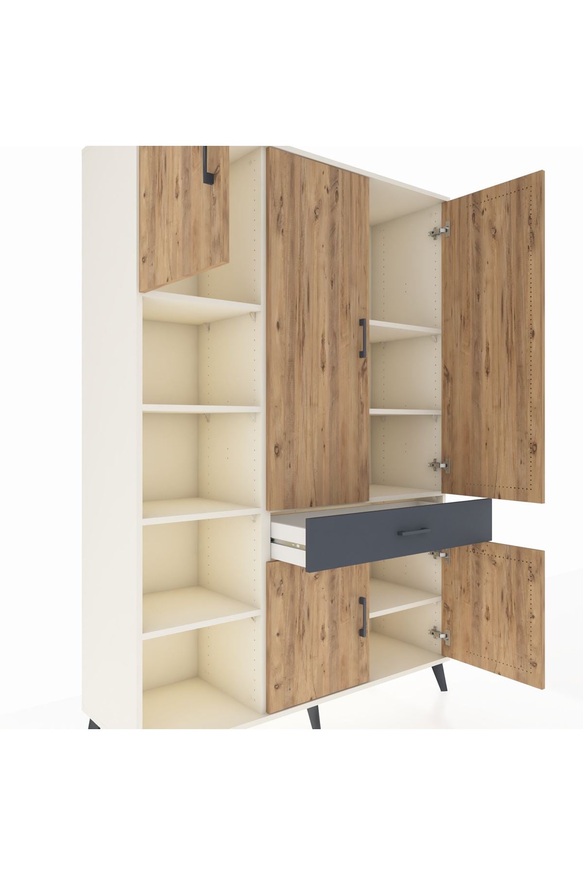 Hyperion Dolap 8 Raflı Tek Çekmeceli 5 Kapaklı 132x44x195 Aytaşı-Çam/Antrasit