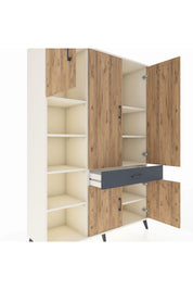 Hyperion Dolap 8 Raflı Tek Çekmeceli 5 Kapaklı 132x44x195 Aytaşı-Çam/Antrasit