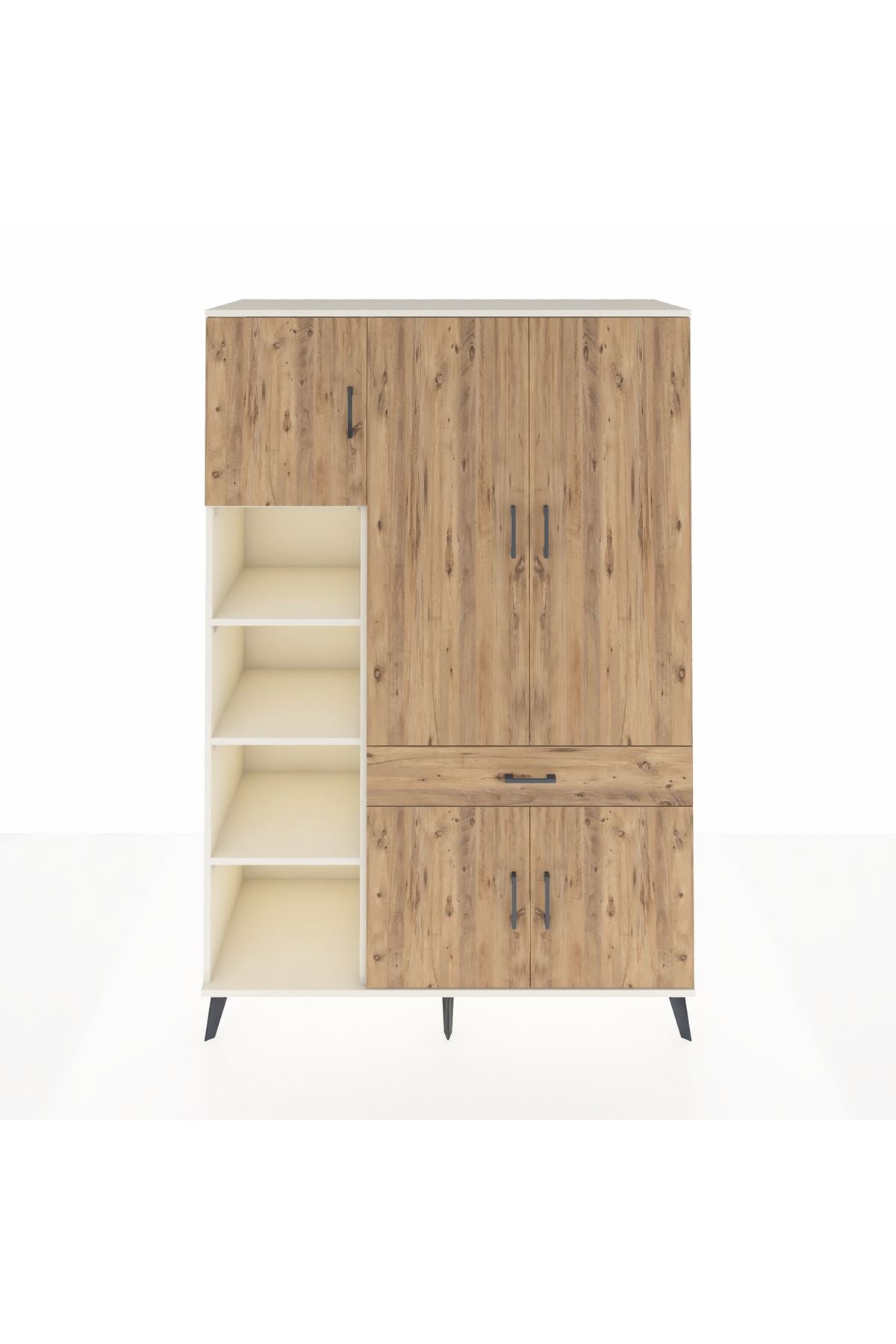 Hyperion Dolap 8 Raflı Tek Çekmeceli 5 Kapaklı 132x44x195 Aytaşı-Çam/Çam