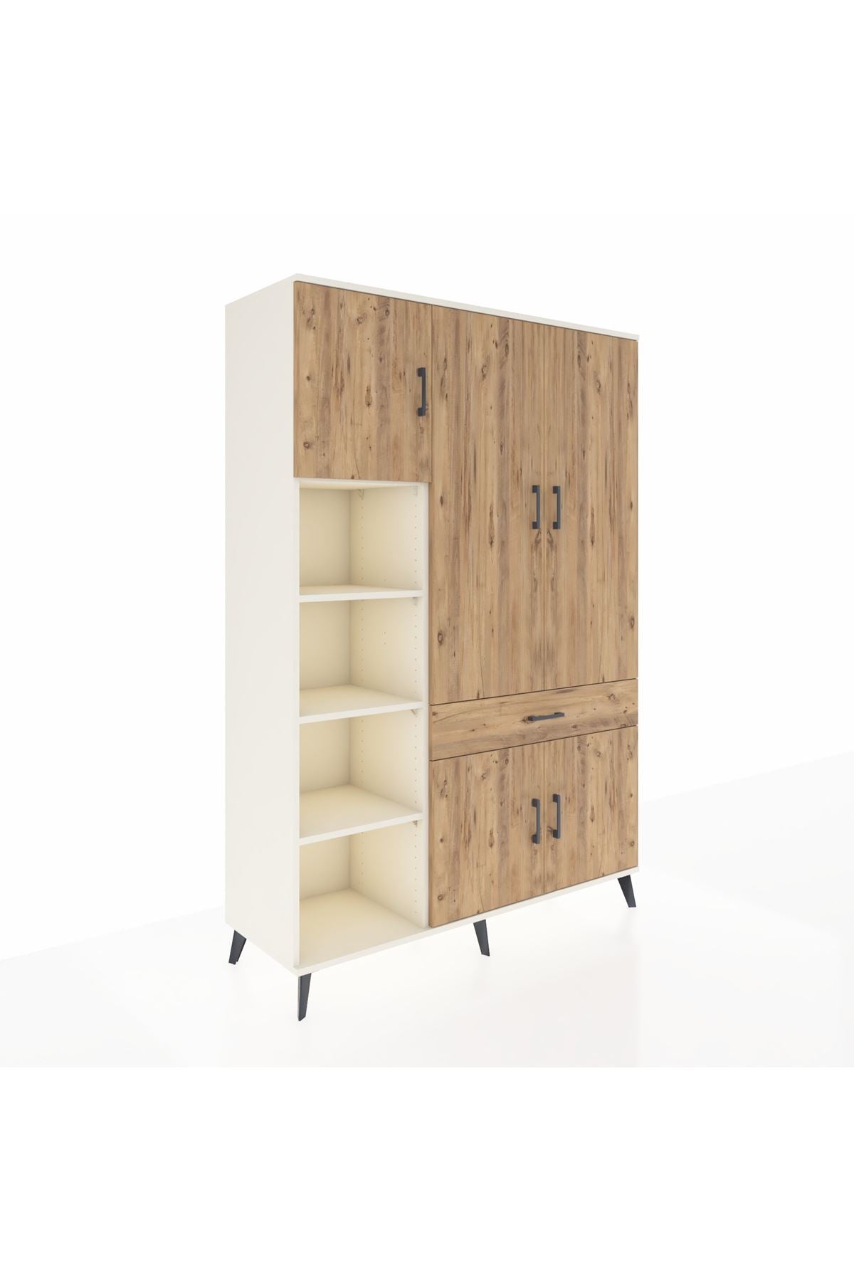 Hyperion Dolap 8 Raflı Tek Çekmeceli 5 Kapaklı 132x44x195 Aytaşı-Çam/Çam