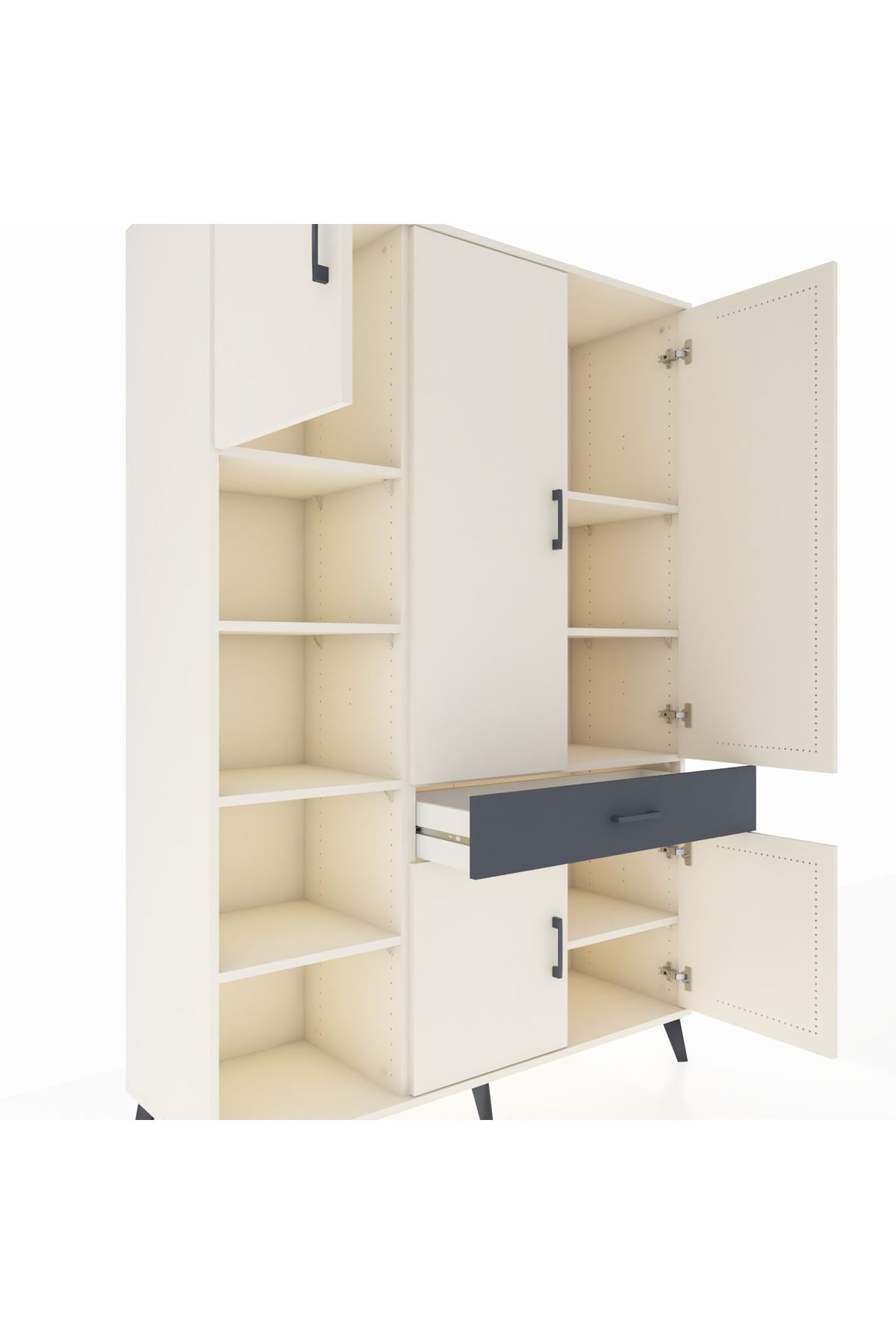 Hyperion Dolap 8 Raflı Tek Çekmeceli 5 Kapaklı 132x44x195 Aytaşı-Aytaşı/Antrasit