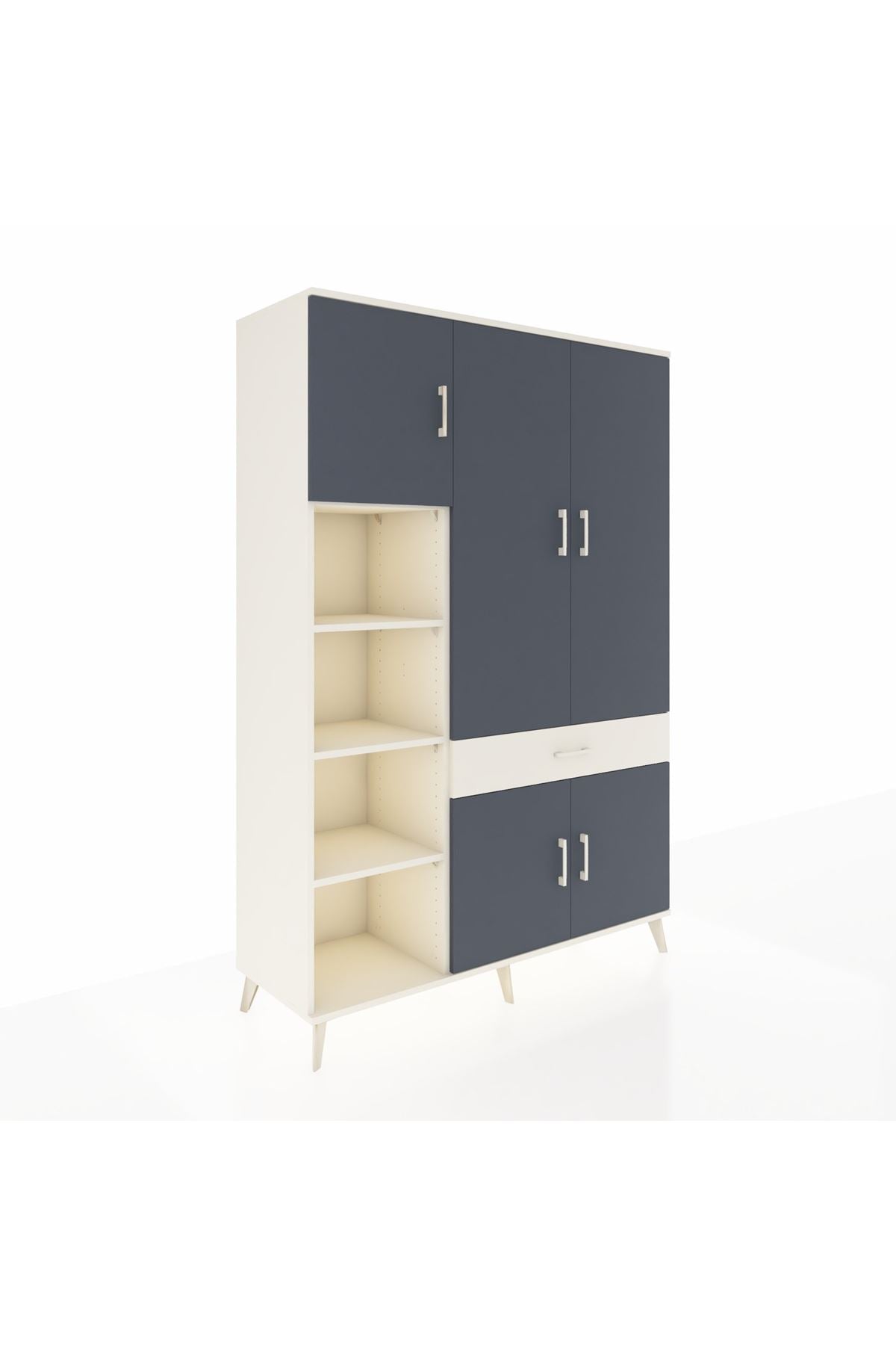 Hyperion Dolap 8 Raflı Tek Çekmeceli 5 Kapaklı 132x44x195 Aytaşı-Antrasit/Aytaşı