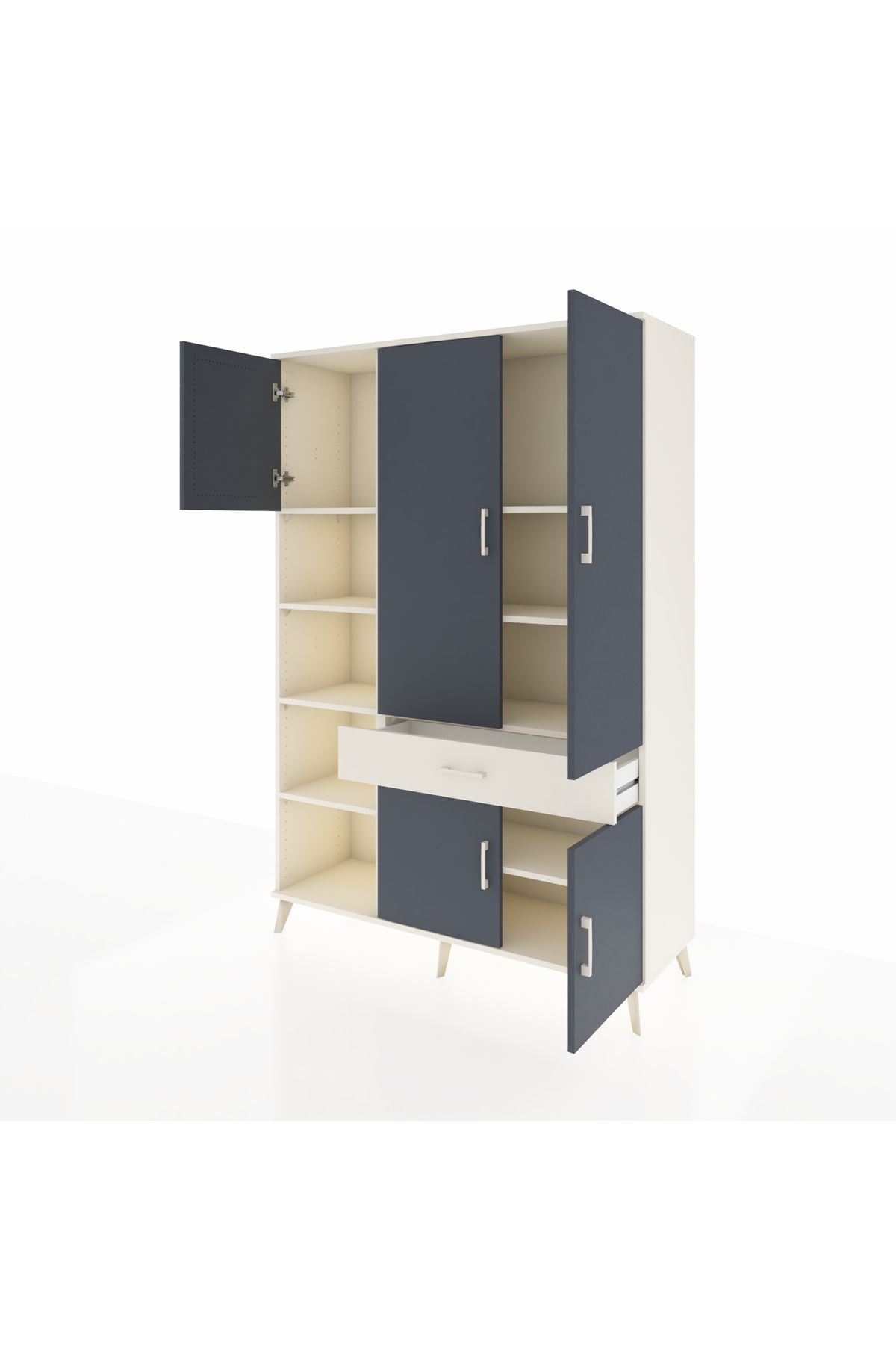 Hyperion Dolap 8 Raflı Tek Çekmeceli 5 Kapaklı 132x44x195 Aytaşı-Antrasit/Aytaşı