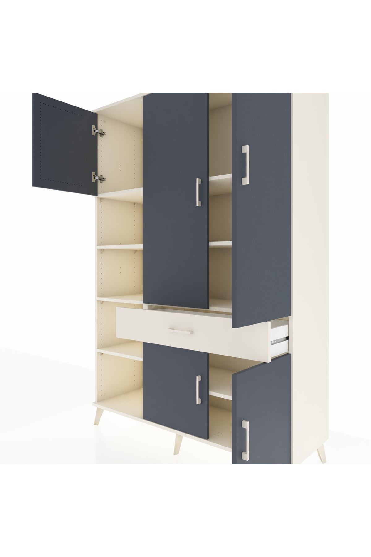 Hyperion Dolap 8 Raflı Tek Çekmeceli 5 Kapaklı 132x44x195 Aytaşı-Antrasit/Aytaşı