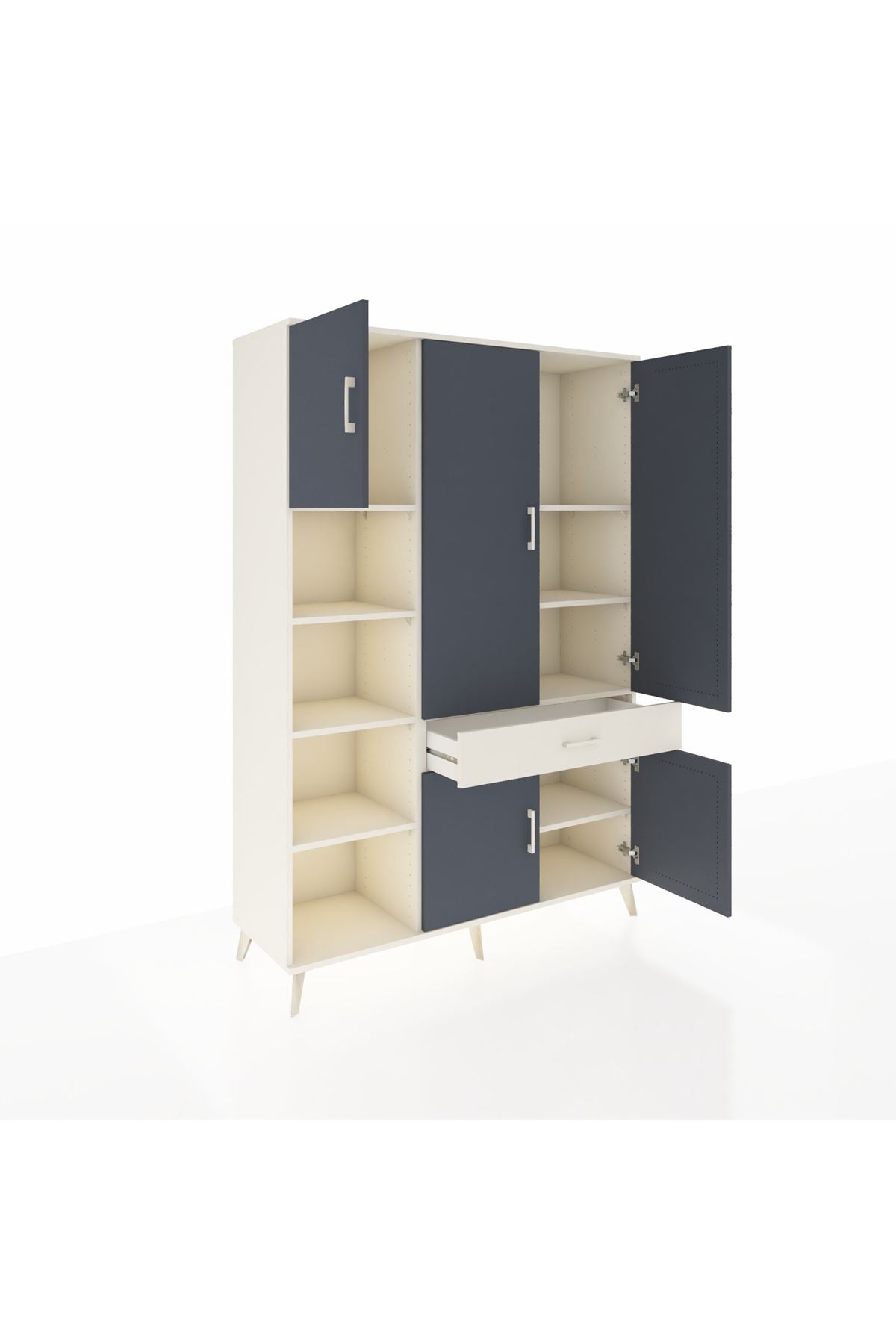 Hyperion Dolap 8 Raflı Tek Çekmeceli 5 Kapaklı 132x44x195 Aytaşı-Antrasit/Aytaşı