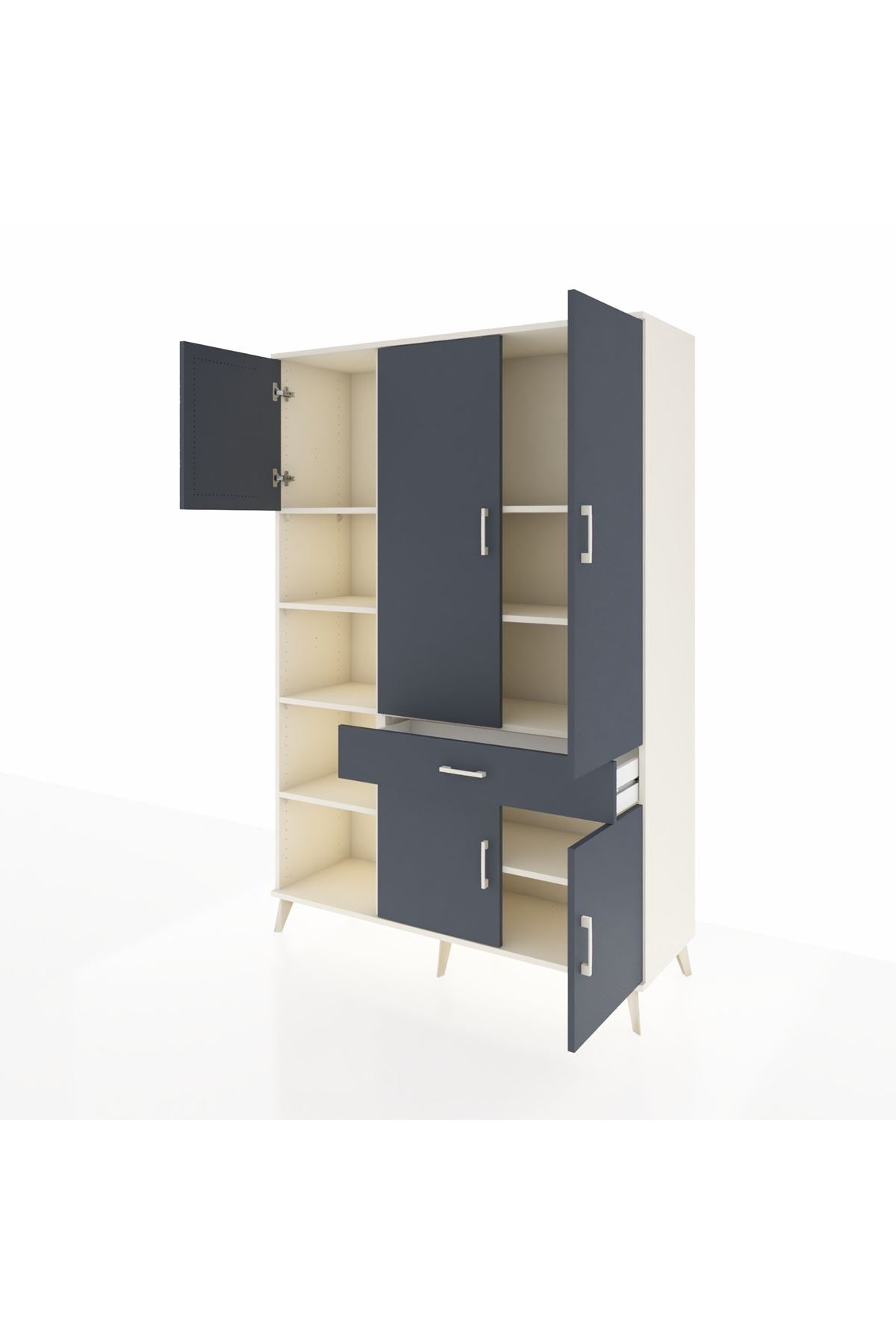 Hyperion Dolap 8 Raflı Tek Çekmeceli 5 Kapaklı 132x44x195 Aytaşı-Antrasit/Antrasit