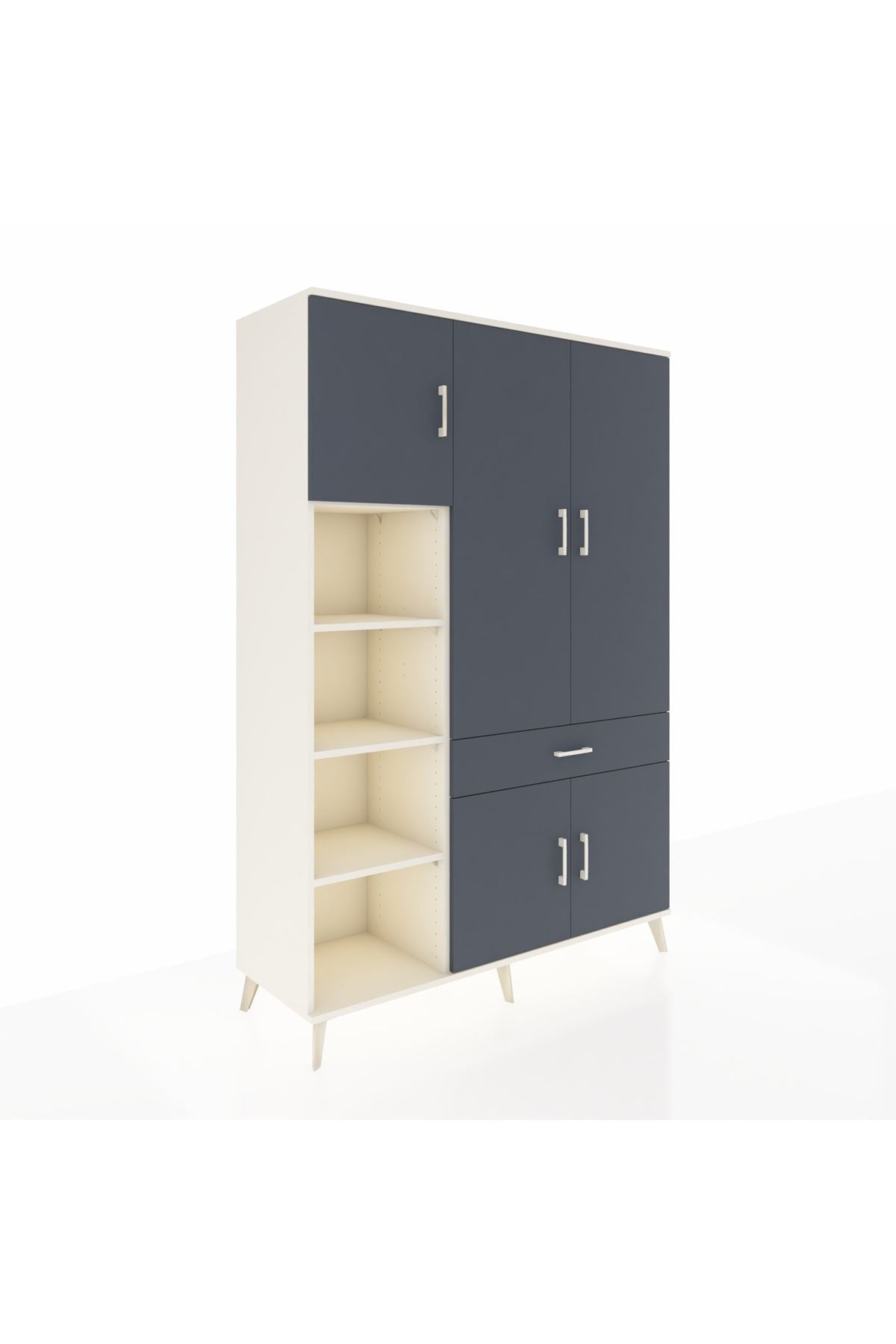 Hyperion Dolap 8 Raflı Tek Çekmeceli 5 Kapaklı 132x44x195 Aytaşı-Antrasit/Antrasit