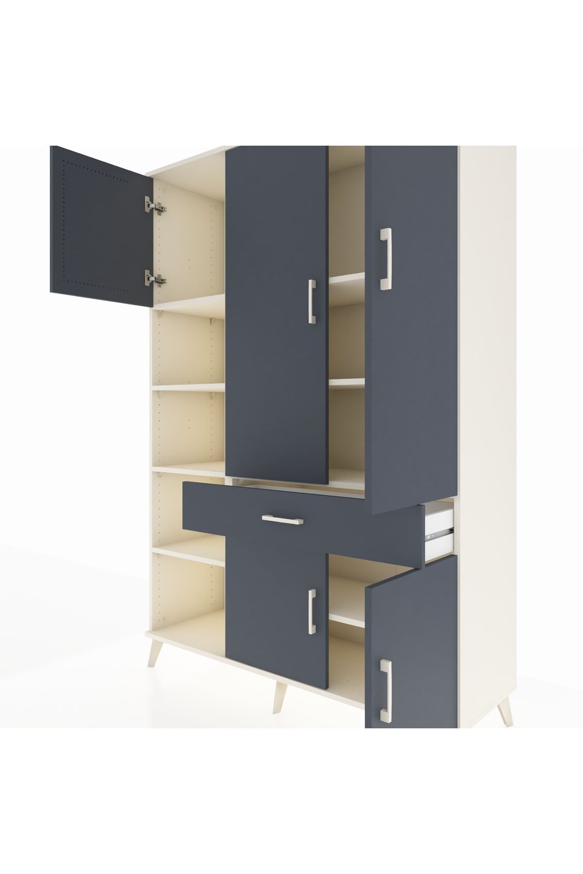 Hyperion Dolap 8 Raflı Tek Çekmeceli 5 Kapaklı 132x44x195 Aytaşı-Antrasit/Antrasit