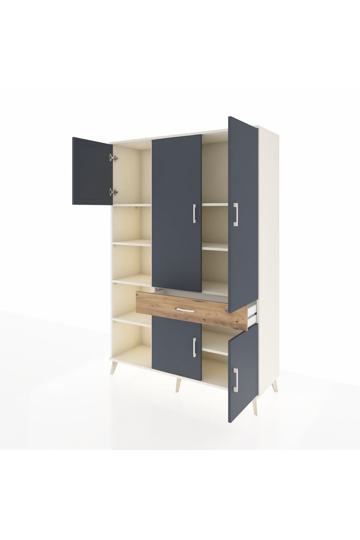 Hyperion Dolap 8 Raflı Tek Çekmeceli 5 Kapaklı 132x44x195 Aytaşı-Antrasit/Çam