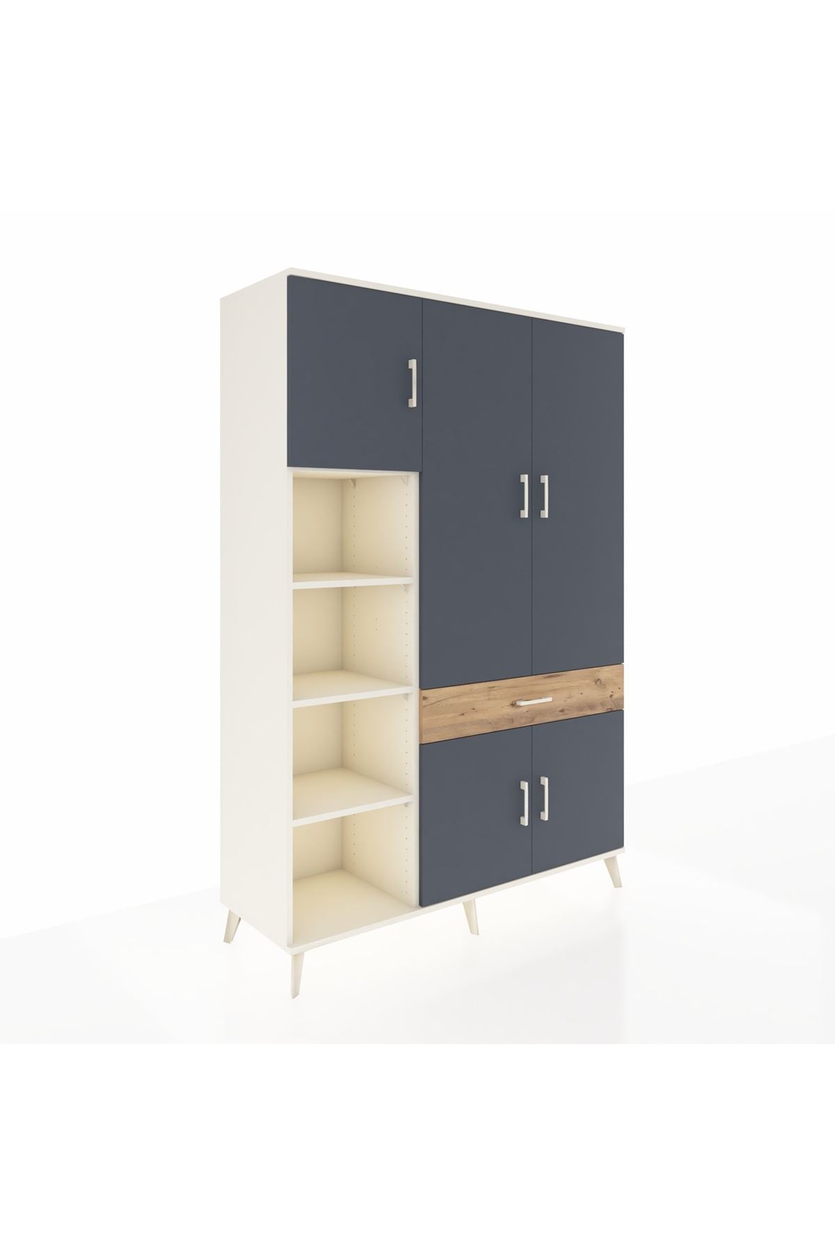 Hyperion Dolap 8 Raflı Tek Çekmeceli 5 Kapaklı 132x44x195 Aytaşı-Antrasit/Çam