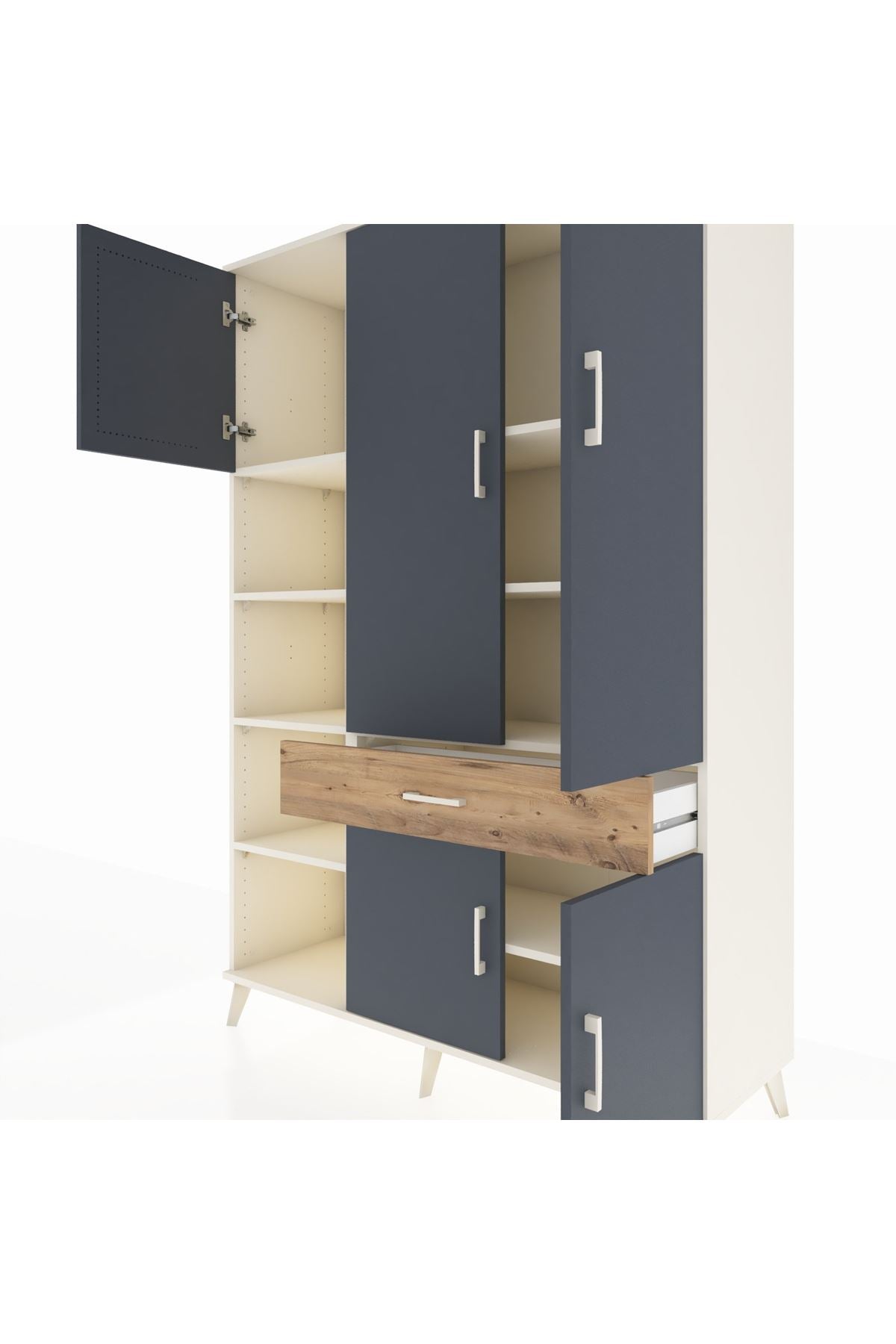 Hyperion Dolap 8 Raflı Tek Çekmeceli 5 Kapaklı 132x44x195 Aytaşı-Antrasit/Çam