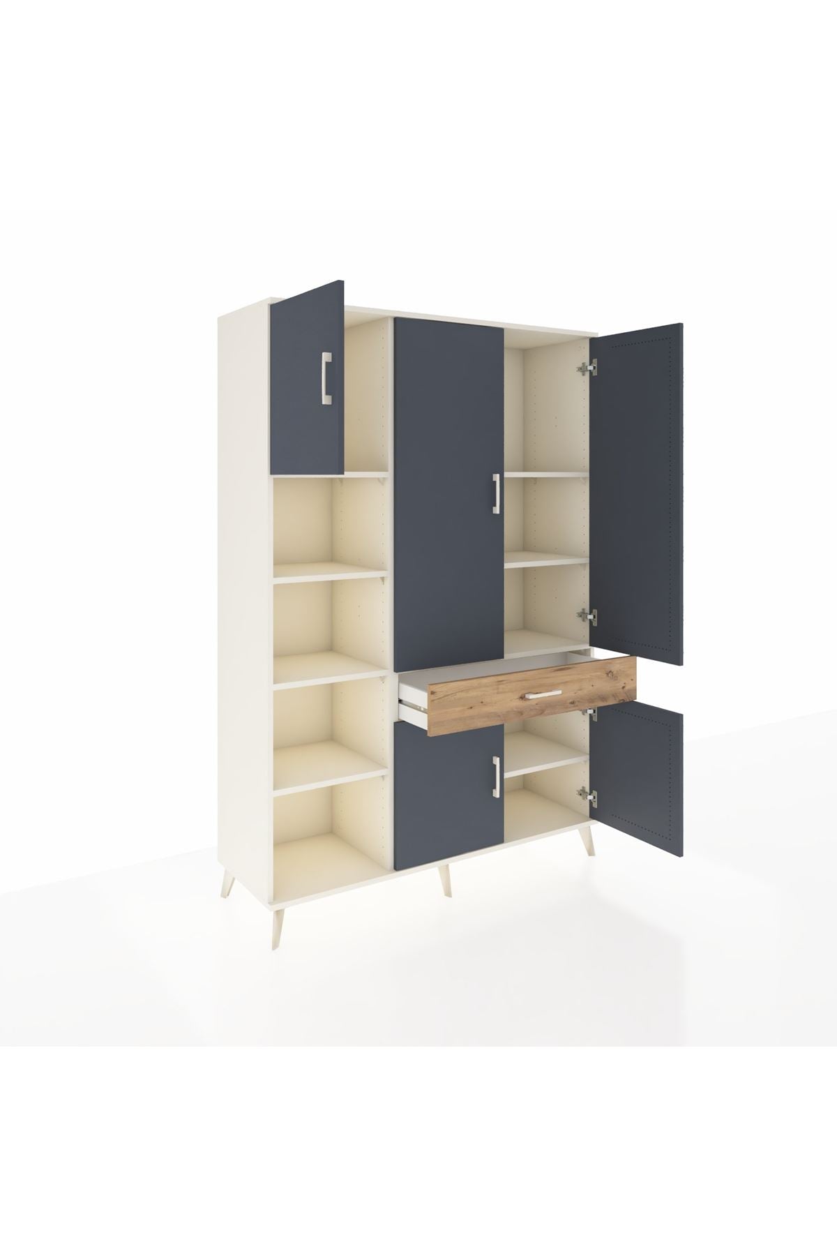 Hyperion Dolap 8 Raflı Tek Çekmeceli 5 Kapaklı 132x44x195 Aytaşı-Antrasit/Çam