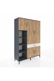 Hyperion Dolap 8 Raflı Tek Çekmeceli 5 Kapaklı 132x44x195 Antrasit-Çam/Aytaşı