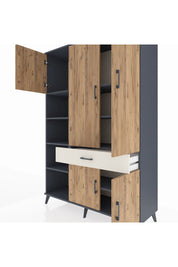 Hyperion Dolap 8 Raflı Tek Çekmeceli 5 Kapaklı 132x44x195 Antrasit-Çam/Aytaşı