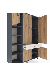 Hyperion Dolap 8 Raflı Tek Çekmeceli 5 Kapaklı 132x44x195 Antrasit-Çam/Aytaşı