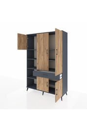 Hyperion Dolap 8 Raflı Tek Çekmeceli 5 Kapaklı 132x44x195 Antrasit-Çam/Antrasit