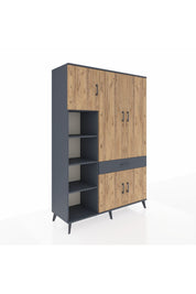 Hyperion Dolap 8 Raflı Tek Çekmeceli 5 Kapaklı 132x44x195 Antrasit-Çam/Antrasit