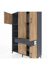 Hyperion Dolap 8 Raflı Tek Çekmeceli 5 Kapaklı 132x44x195 Antrasit-Çam/Antrasit