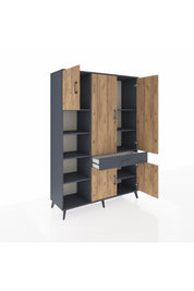 Hyperion Dolap 8 Raflı Tek Çekmeceli 5 Kapaklı 132x44x195 Antrasit-Çam/Antrasit