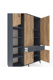 Hyperion Dolap 8 Raflı Tek Çekmeceli 5 Kapaklı 132x44x195 Antrasit-Çam/Antrasit