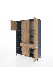 Hyperion Dolap 8 Raflı Tek Çekmeceli 5 Kapaklı 132x44x195 Antrasit-Çam/Çam