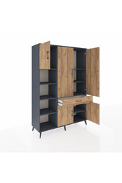 Hyperion Dolap 8 Raflı Tek Çekmeceli 5 Kapaklı 132x44x195 Antrasit-Çam/Çam