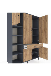 Hyperion Dolap 8 Raflı Tek Çekmeceli 5 Kapaklı 132x44x195 Antrasit-Çam/Çam