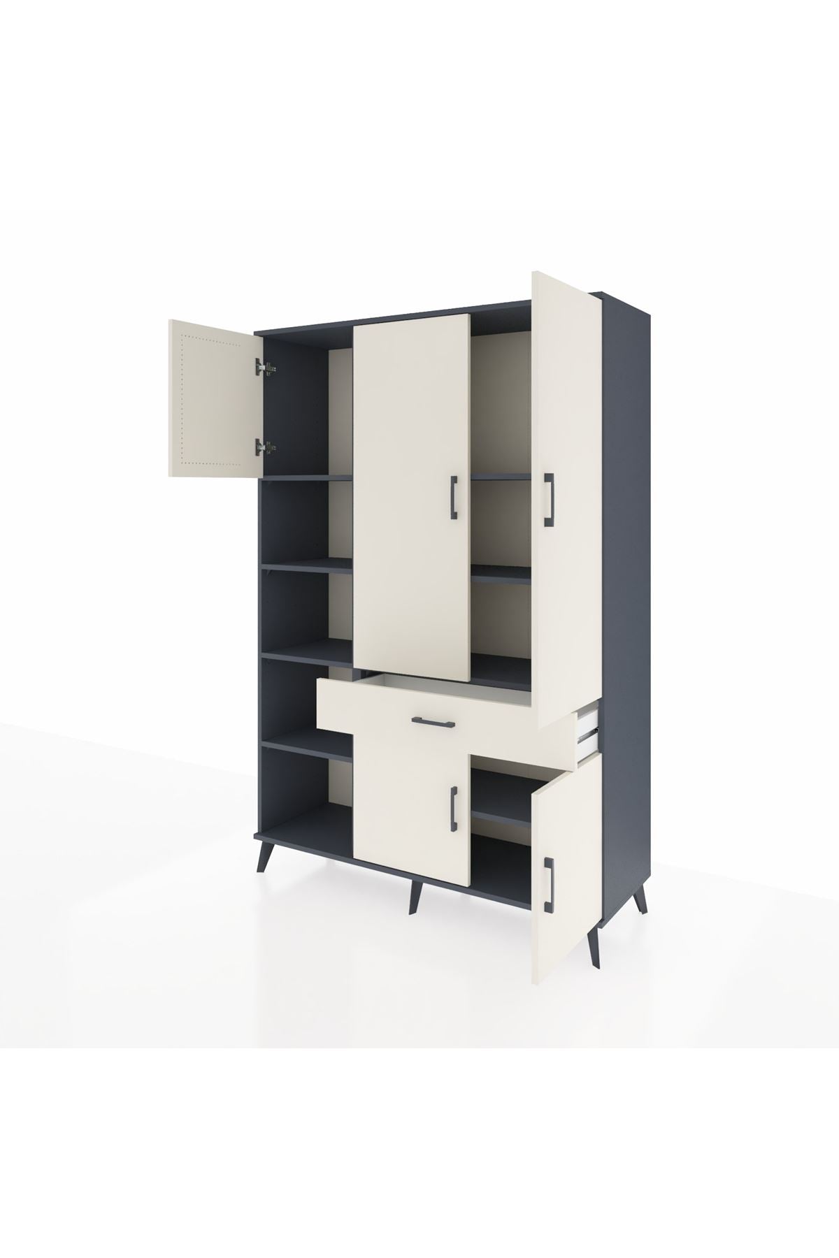 Hyperion Dolap 8 Raflı Tek Çekmeceli 5 Kapaklı 132x44x195 Antrasit-Aytaşı/Aytaşı