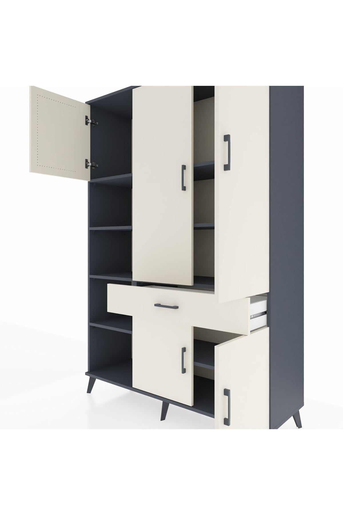 Hyperion Dolap 8 Raflı Tek Çekmeceli 5 Kapaklı 132x44x195 Antrasit-Aytaşı/Aytaşı
