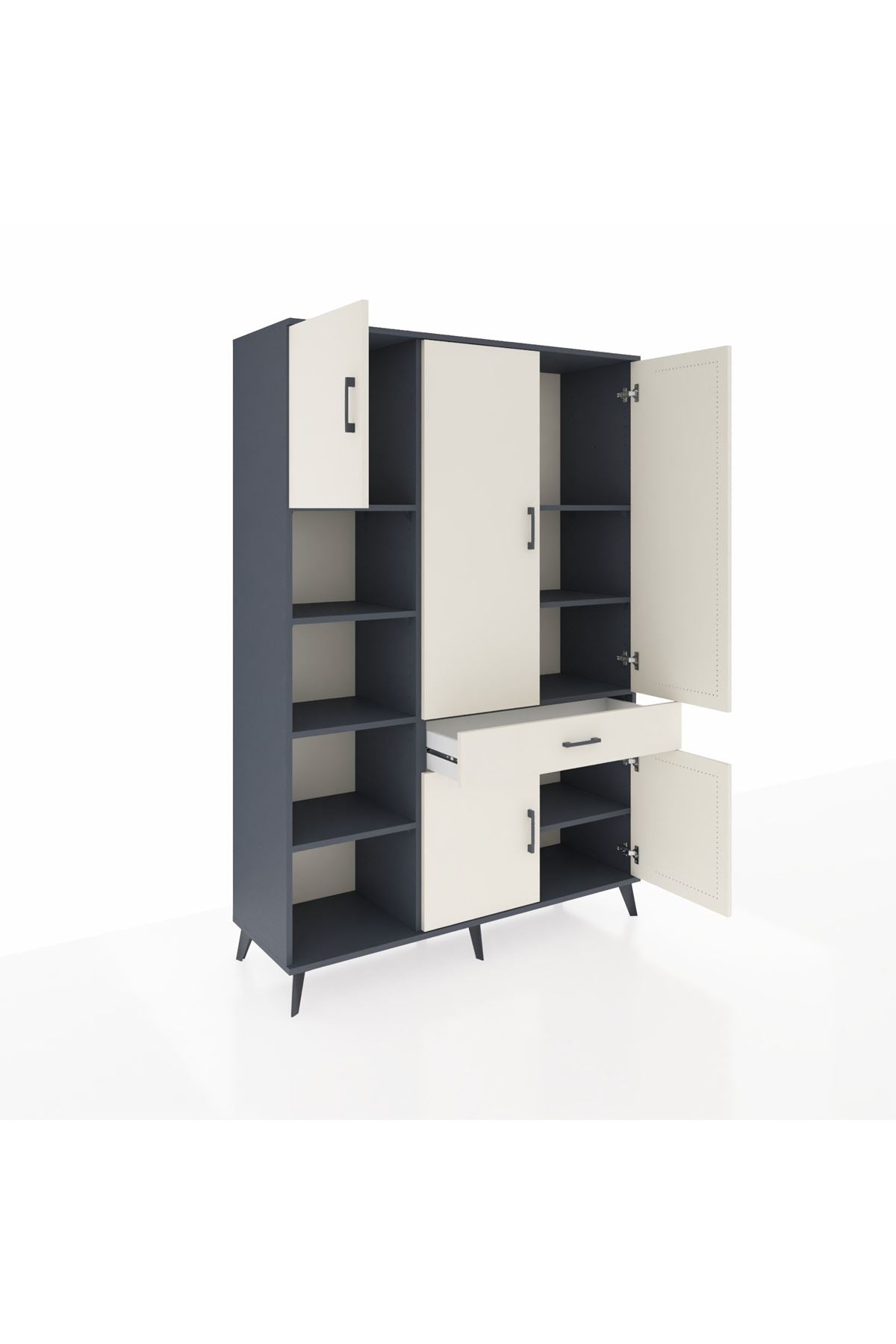 Hyperion Dolap 8 Raflı Tek Çekmeceli 5 Kapaklı 132x44x195 Antrasit-Aytaşı/Aytaşı